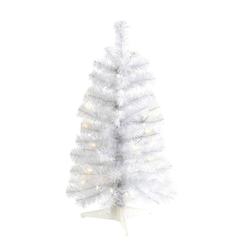 Pre-Lit Medium White Artificial Christmas Tree -2' - Clear LED Lights - 2 Foot
