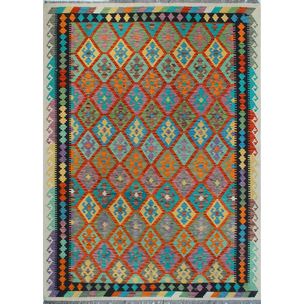 Flatweave Noushin Red/Ivory Rug - 6'7" x 9'7"