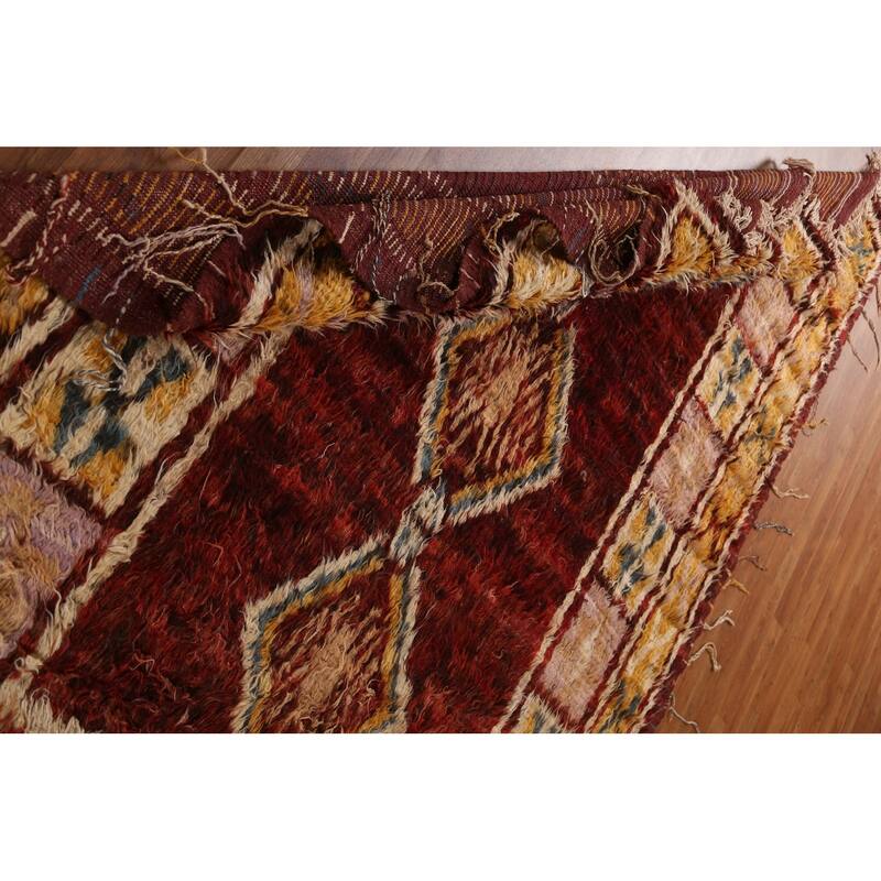 Hand Knotted Oriental 100% Wool Carpet Modern Tribal Red Moroccan Area Rug - 9' 7'' X 6' 8''