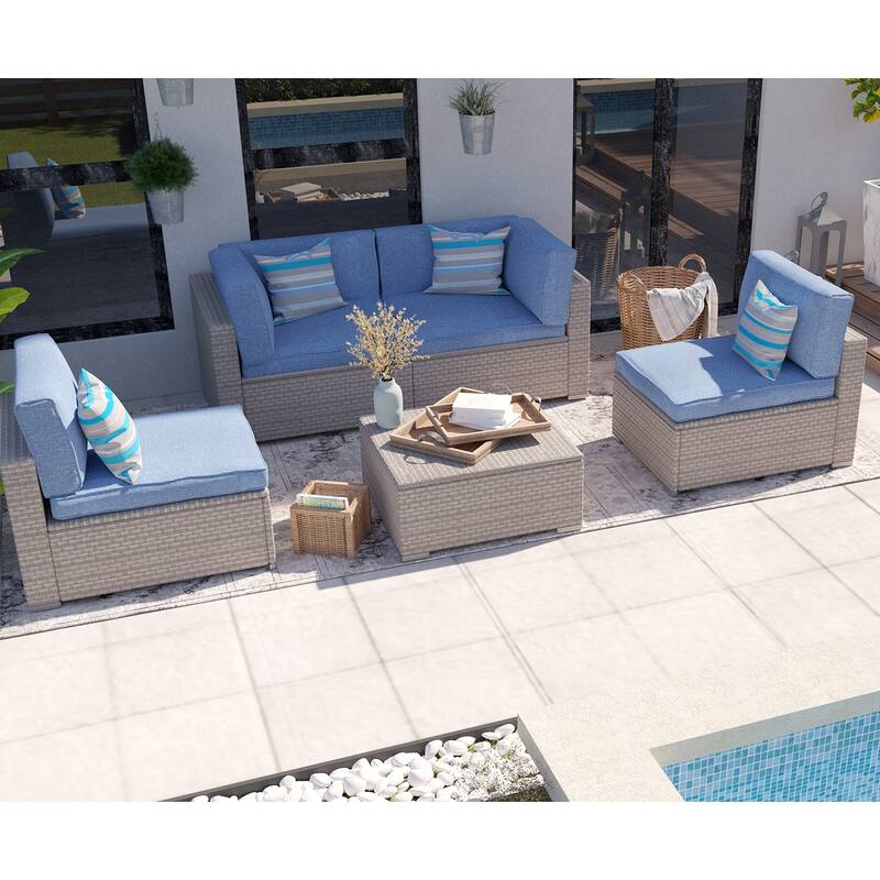 Cosiest 5-piece Outdoor Patio Wicker Furniture Set with Coffee Table