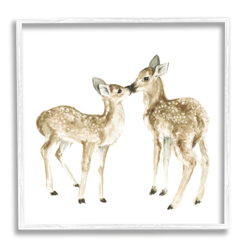 Stupell Baby Deer Fawn Watercolor Painting Kids' Nursery Animal Framed Wall Art - Brown - 17 x 17 - White