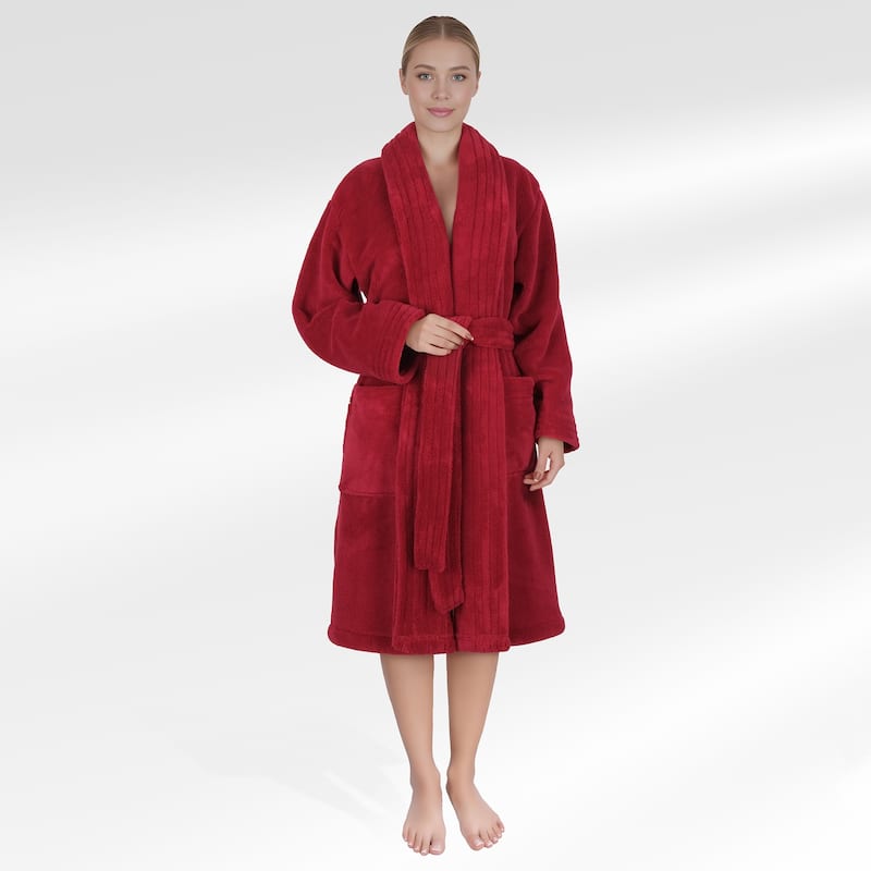 American Soft Linen Women Robe Warm Fleece Woman Bathrobe - L - Red