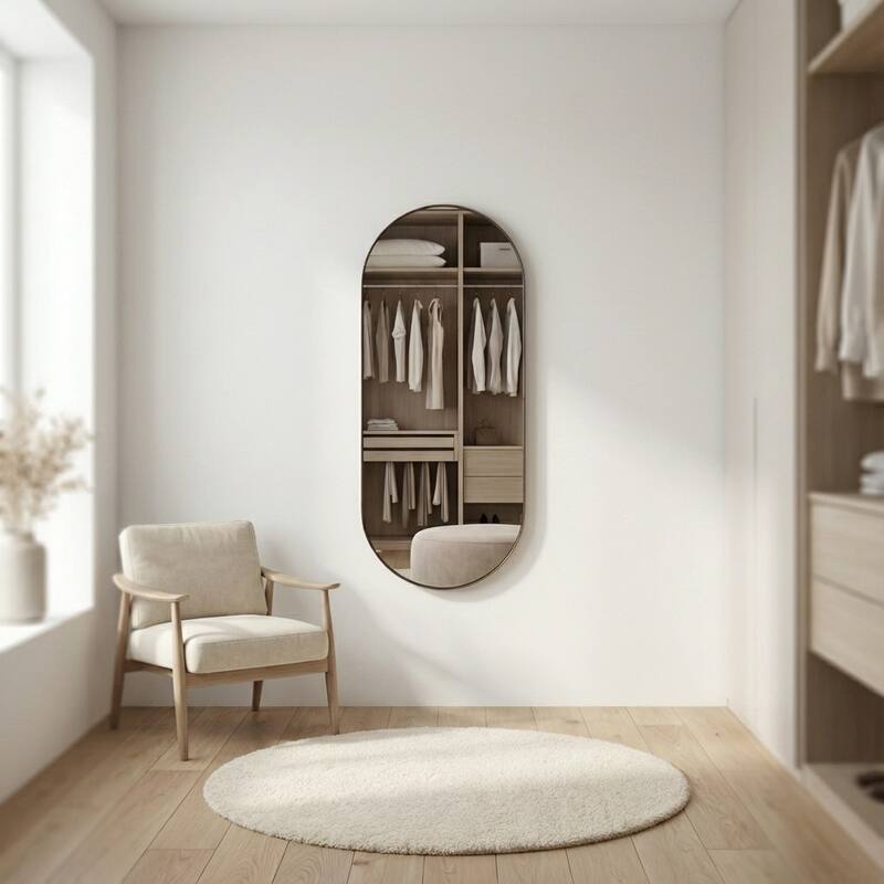 Allan Andrews Stainless Steel Framed Capsule Wall Mirror - 40"H x 17.75"W