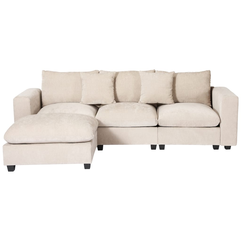 Lucca 4-Piece Chenille Upholstered Modular Sectional with USB Port