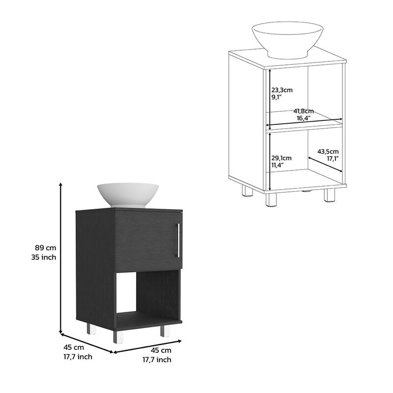 Modern Bathroom Vanity Cabinet with Four Legs, FSC Certified, and Open Shelf - 17.71in L