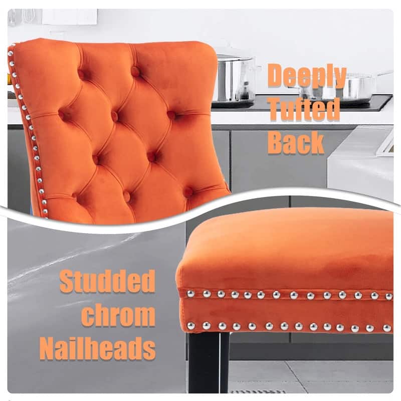 Wing Back Velvet Tufted Nailhead Barstools(Set of 6)