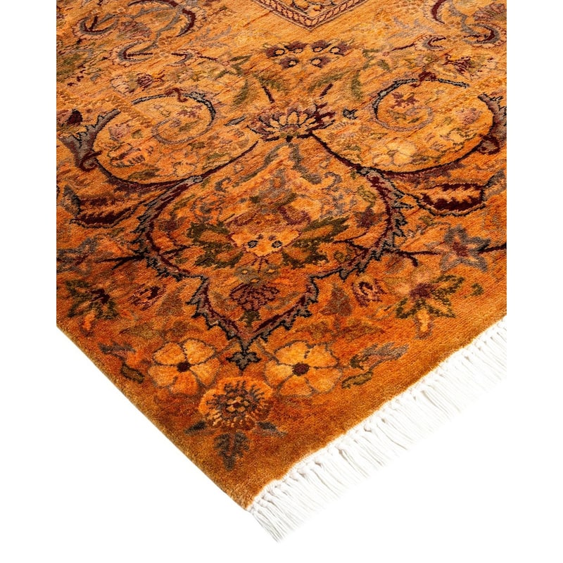 Overton Hand Knotted Wool Vintage Inspired Modern Contemporary Overdyed Yellow Area Rug - 8' 1" x 10' 1"