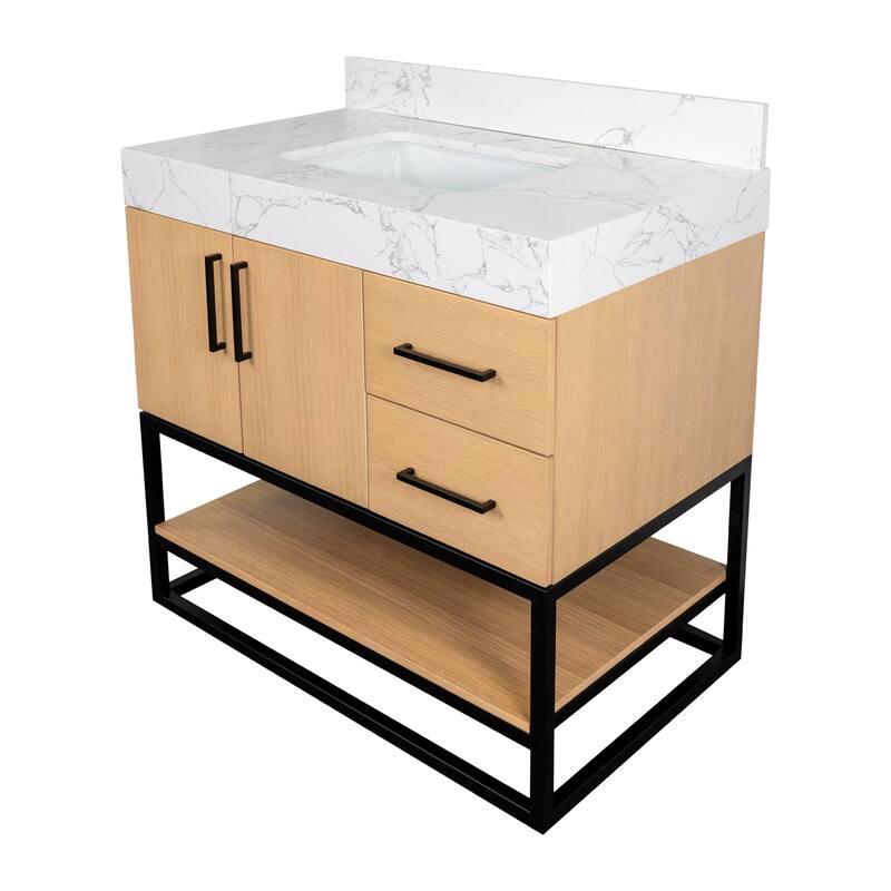 KitchenBathCollection Ellis 36" Bathroom Vanity with Engineered Marble Top