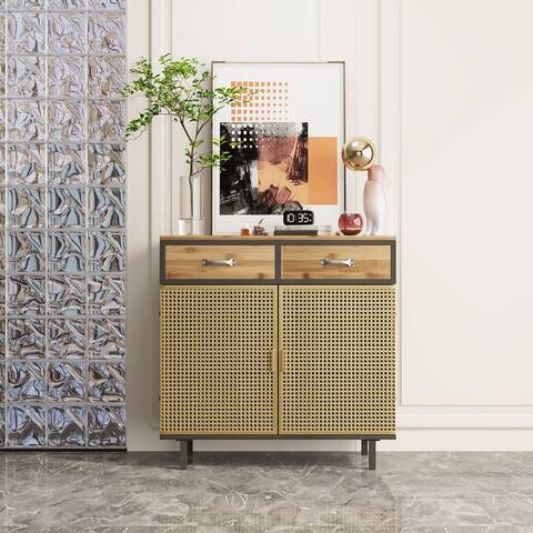 31.5'' Wide 2 Drawer Sideboard, Modern Furniture DecorMade with Iron + Carbonized BambooEasy Assembly