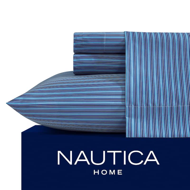 Nautica Printed Soft & Cozy Deep Pocket Sheet Set - Alden Stripe Blue - Twin
