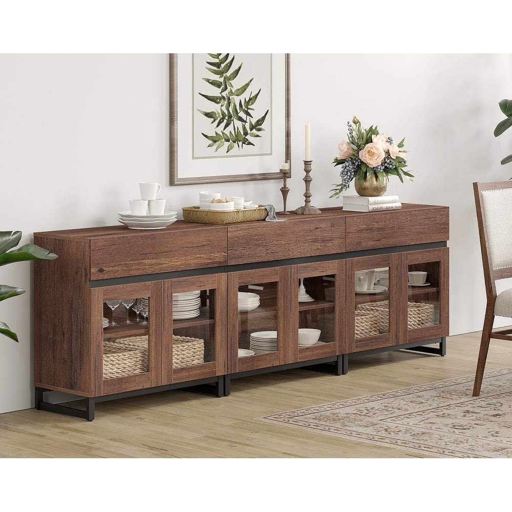 WAMPAT Multifunctional Sideboard Buffet Cabinets with 6 Glass Doors and Drawers, Modern Sideboard, Coffee Bar Storage Cabinet