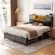 preview thumbnail 13 of 73, Farmhouse Bed Frame with Holey Board, Upholstered Headboard Platform Bed with Charging Station