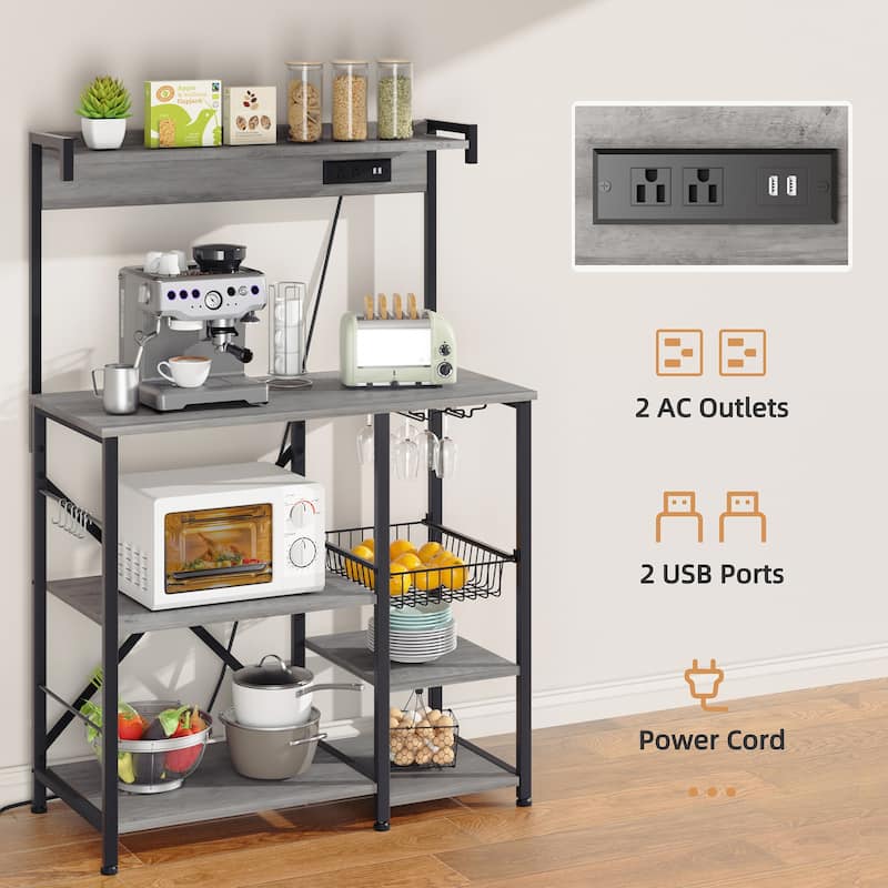 Kitchen Baker's Rack with Power Outlet & USB Ports, Storage Shelf
