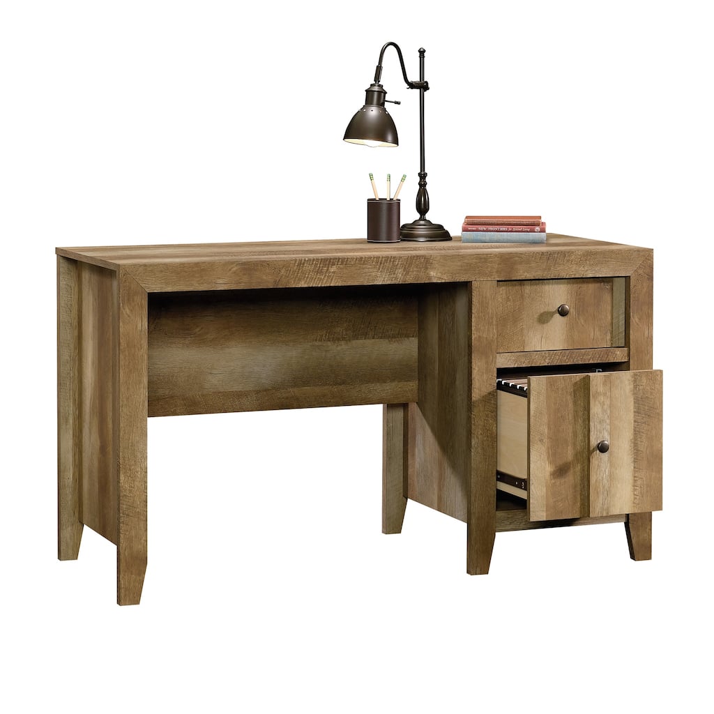 Wood Spacious Desk with Drawer and Cabinet, Brown