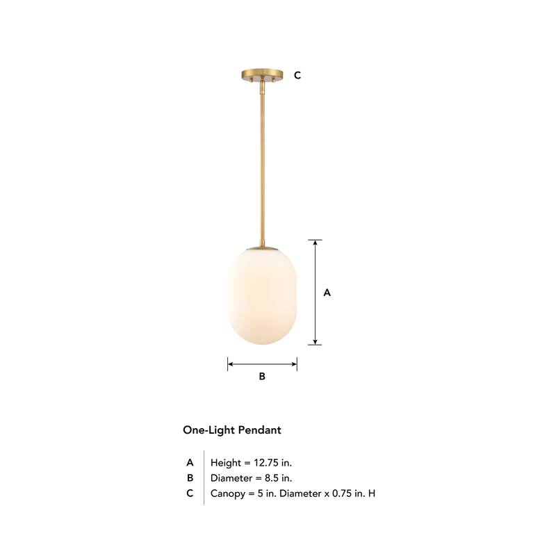 Noor 60 Watt 1-Light Brushed Gold Modern Pendant Light with Etched Opal Glass Shade - 12.75
