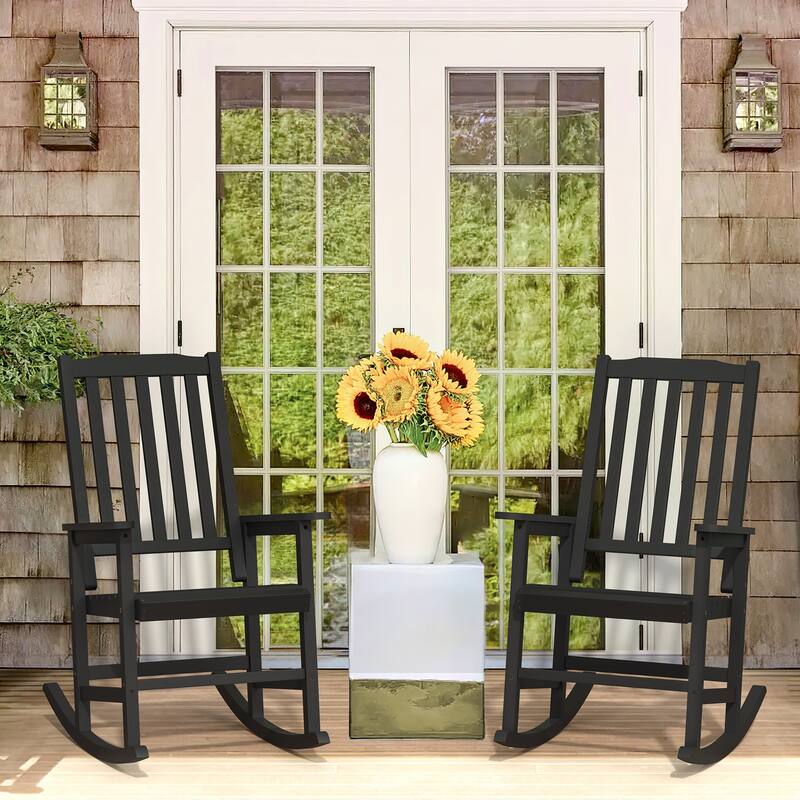 Acacia Wood Outdoor Rocking Chair, Traditional Porch Outdoor Rocker Chairs Set of 2 - 43" H