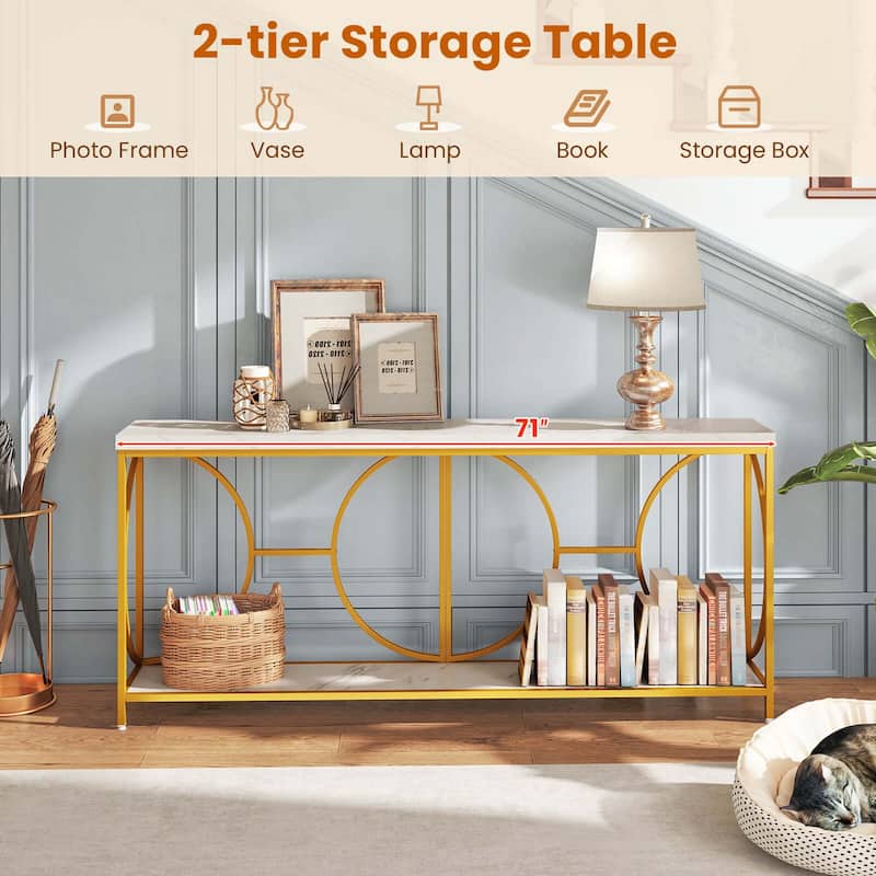Costway 2-Tier Faux Marble Top Console Table 71" Narrow Console Table - See Details