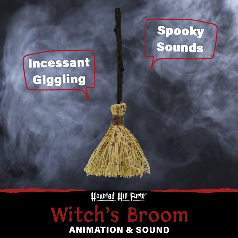 Haunted Hill Farm 26-In. Animated Witch's Broomstick, Sound & Movement, Battery Operated, Indoor or Outdoor Halloween Decoration