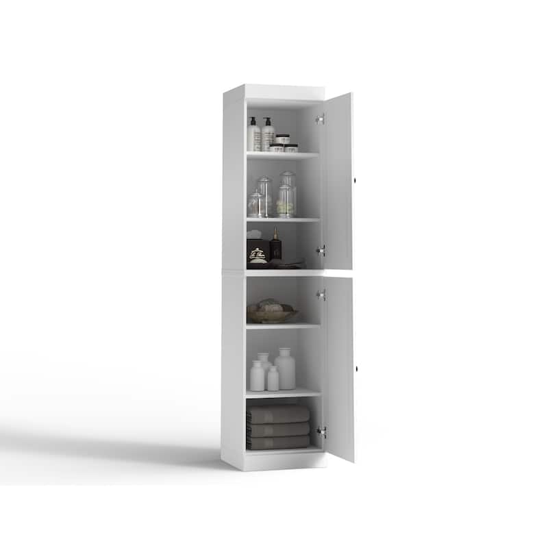 100% Solid Wood Tall Freestanding Bathroom Linen Cabinet with Doors, Adjustable Shelves, Modular Storage, 16.5" W x 71.5" H