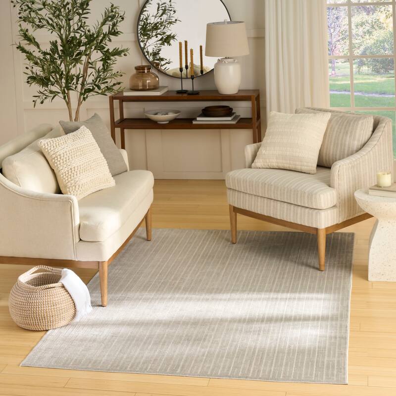 Nourison Washable Charm Indoor only Modern Geometric Area Rug - Silver/Ivory - 4' x 6'
