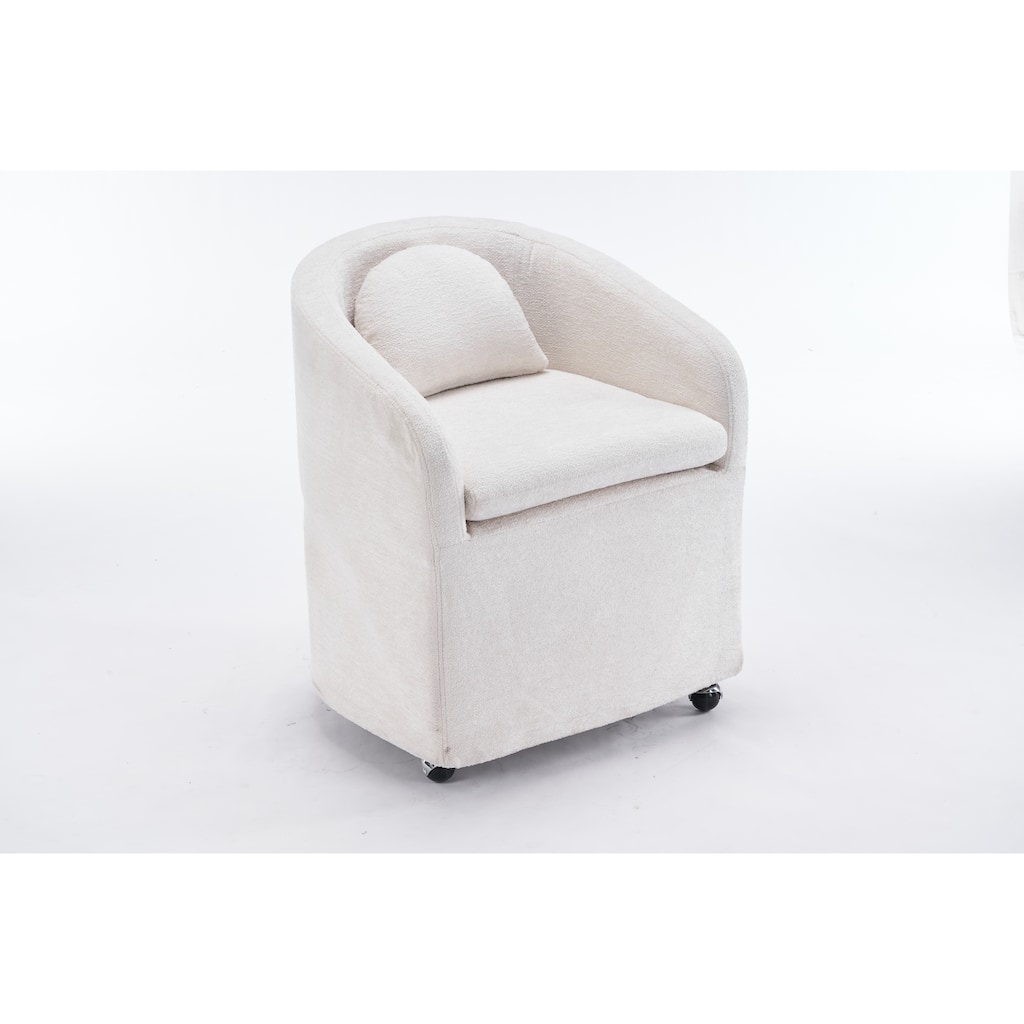 Set of 1,Chenille Fabric Dining Armchair With Back Cushion and Universal Wheels