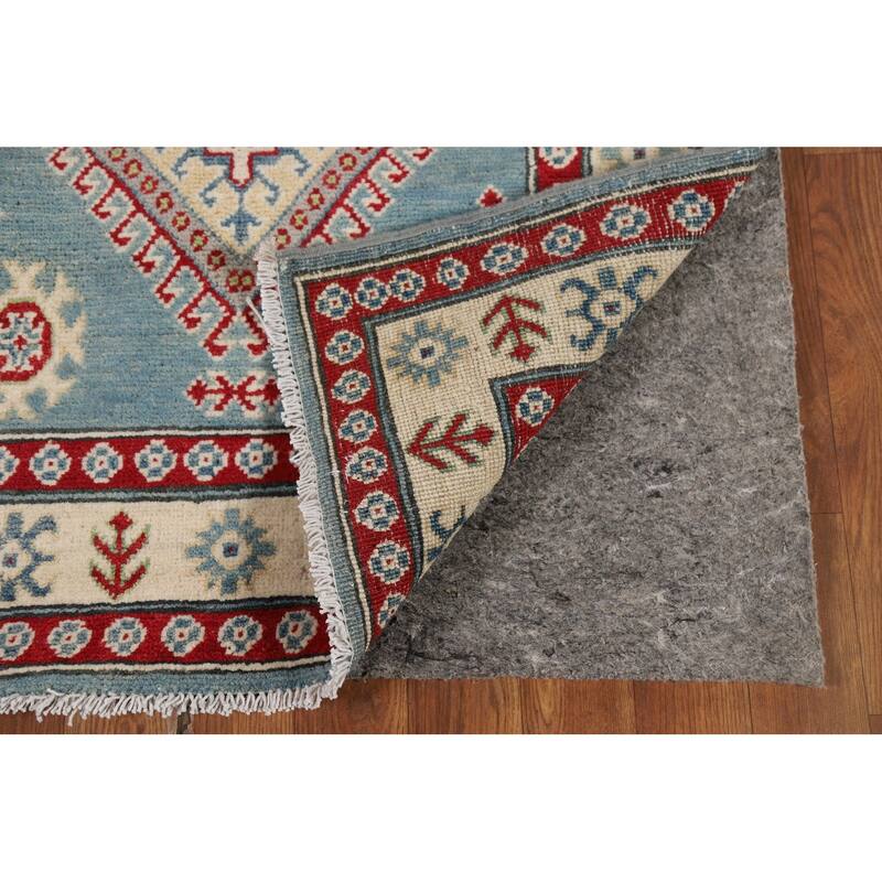 Light Blue Kazak Runner Rug Hallway Hand-Knotted Wool Carpet - 2'10" x 15'2"
