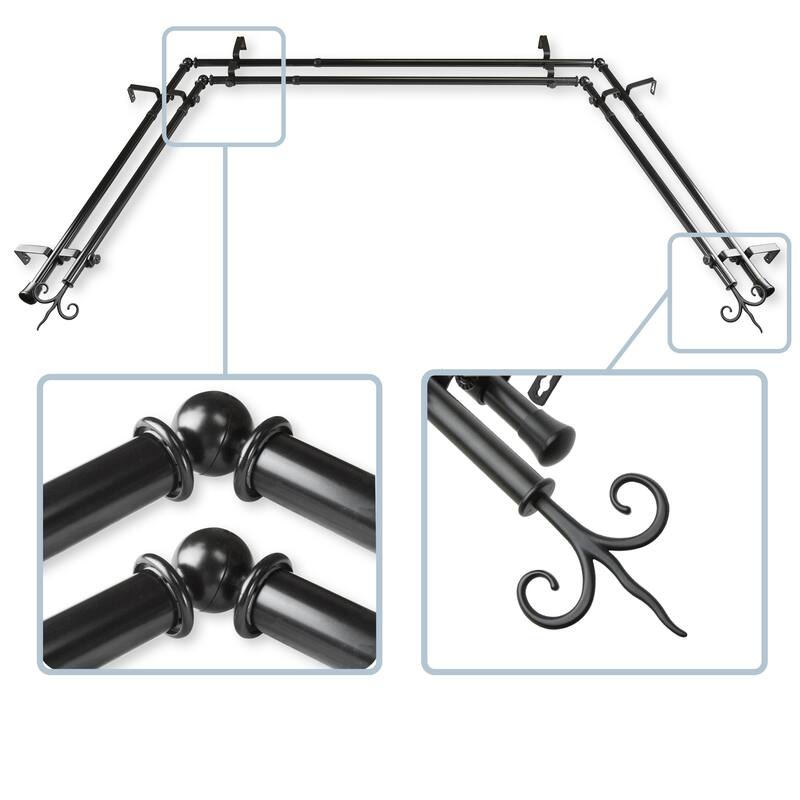 InStyleDesign Vertex 13/16" Double Bay Window Curtain Rod - Black
