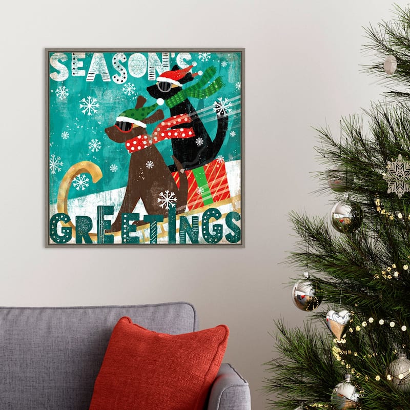 Merry Making IV Dog Sled by Veronique Charron Framed Canvas Wall Art