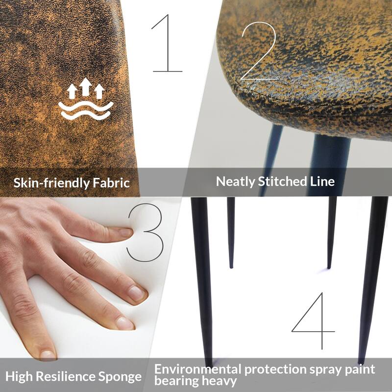 Brown Suede Metal Mid-Century Modern Dining Chairs Set of 4 - 16.53" L x 18.5" W x 33.5" H