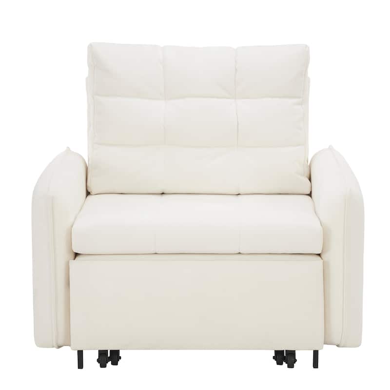 3-in-1 Chenille Accent Chair Convertible Sleeper Sofa Bed, 80" Extra Long Pull-out Chair Bed with USB and Type-C Ports