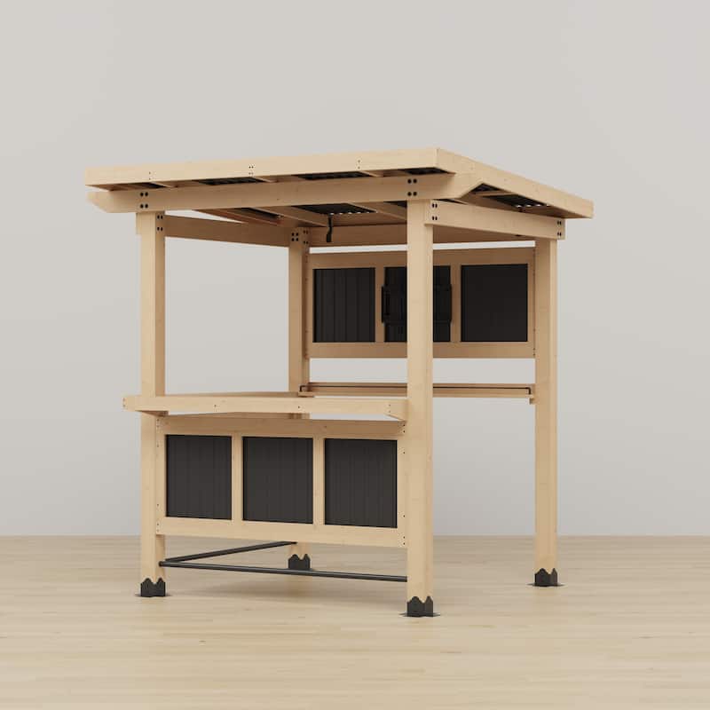 Cedar Wood Outdoor Bar Gazebo with PVC Roof, 85" x 76" Backyard Pavilion with TV Mount, Double Bar Counte