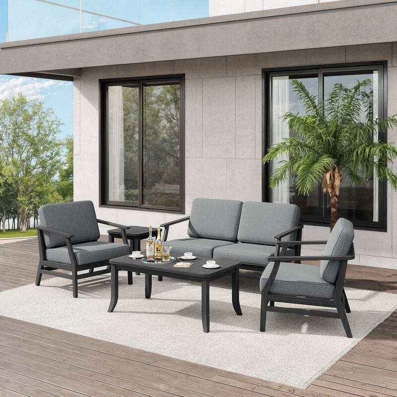 Teak Outdoor Patio Seating Set with Loveseat, Chairs and Tables (5-Piece)
