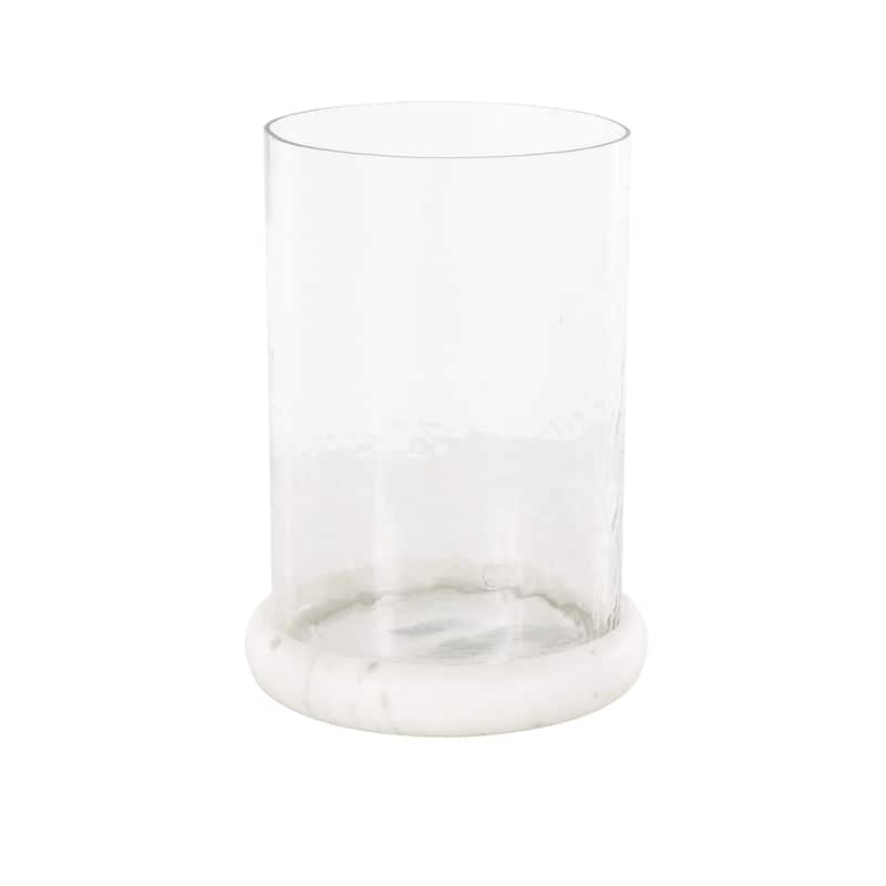 Glass Pillar Candle Holder with White Marble Base - Clear - Roche River Decor