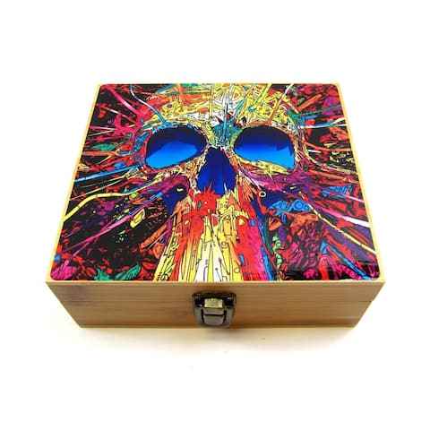 Herb & Spice Bamboo Stash Box Set, with Metal Grinder & Stash Jar, Skull Design