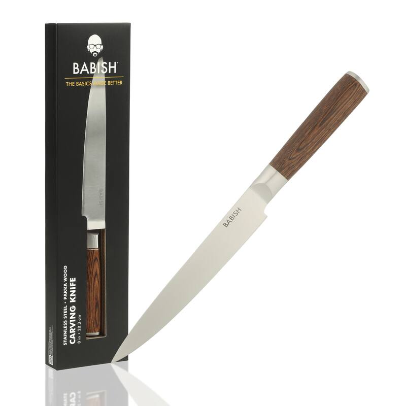 Babish High Carbon 1.4116 German Steel Full Tang 8-Inch Carving Knife - for Carving Meat, Turkey, Roast & BBQ - Dark Brown