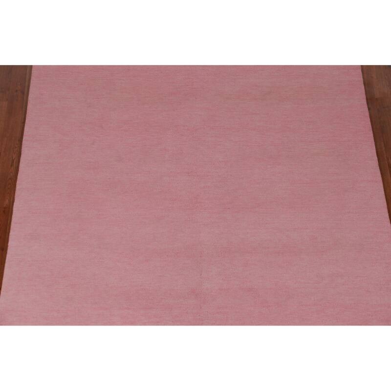 Hand Knotted Oriental 100% Wool Carpet Modern Solid Pink Gabbeh Area Rug - 9' 3'' X 6' 2''