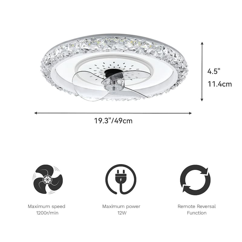 20" LED Ceiling Fan with Light Remote &APP Control Bedroom Ceiling Fan Light - 19.3"
