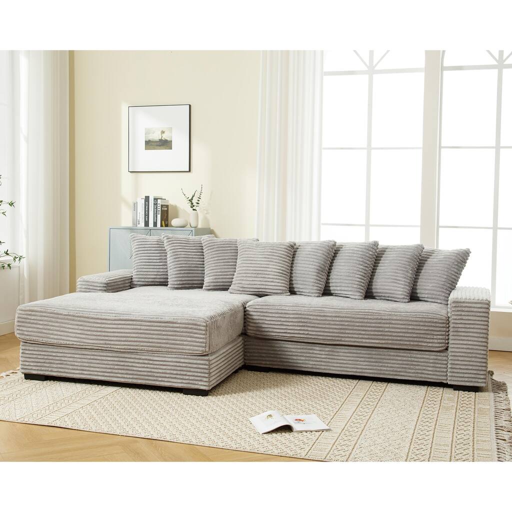Oversized Two-Piece Couches, L Shaped Sofa,Corduroy,Left Chaise Daybed,with Armrests,Eight Throw Pillows,Corner Sofa