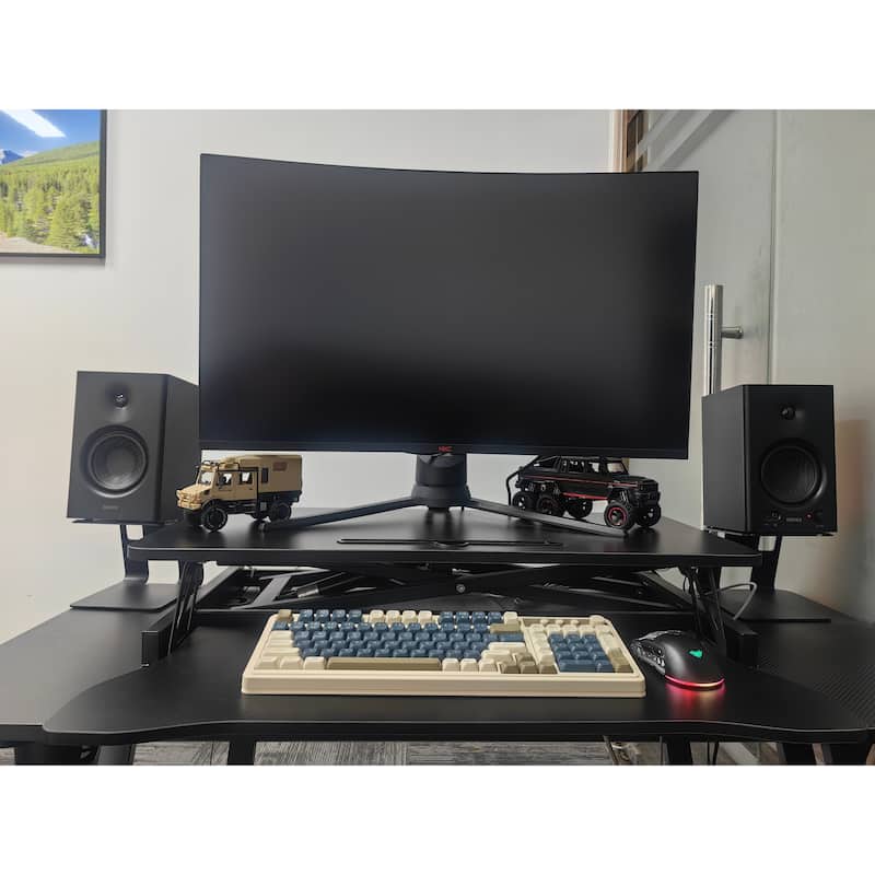 32 Inch Desk Converter, Height Adjustable Sit to Stand Riser, Dual Monitor and Laptop Workstation with Wide Keyboard Tray
