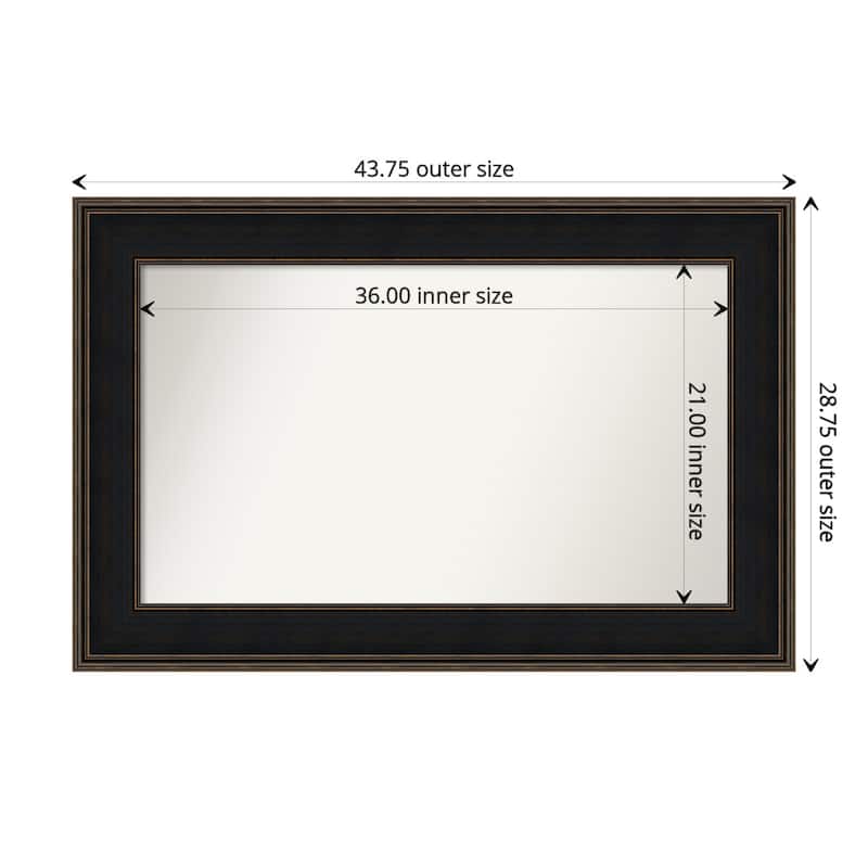 Mezzanine Espresso Framed Non-Beveled Custom Wall Mirror, Bathroom Vanity Mirror - Outer Size: 43.75 x 28.75