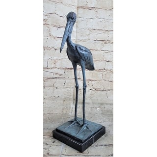 Hot Cast Bronze Metal Stork Sculpture Statue On Marble Base