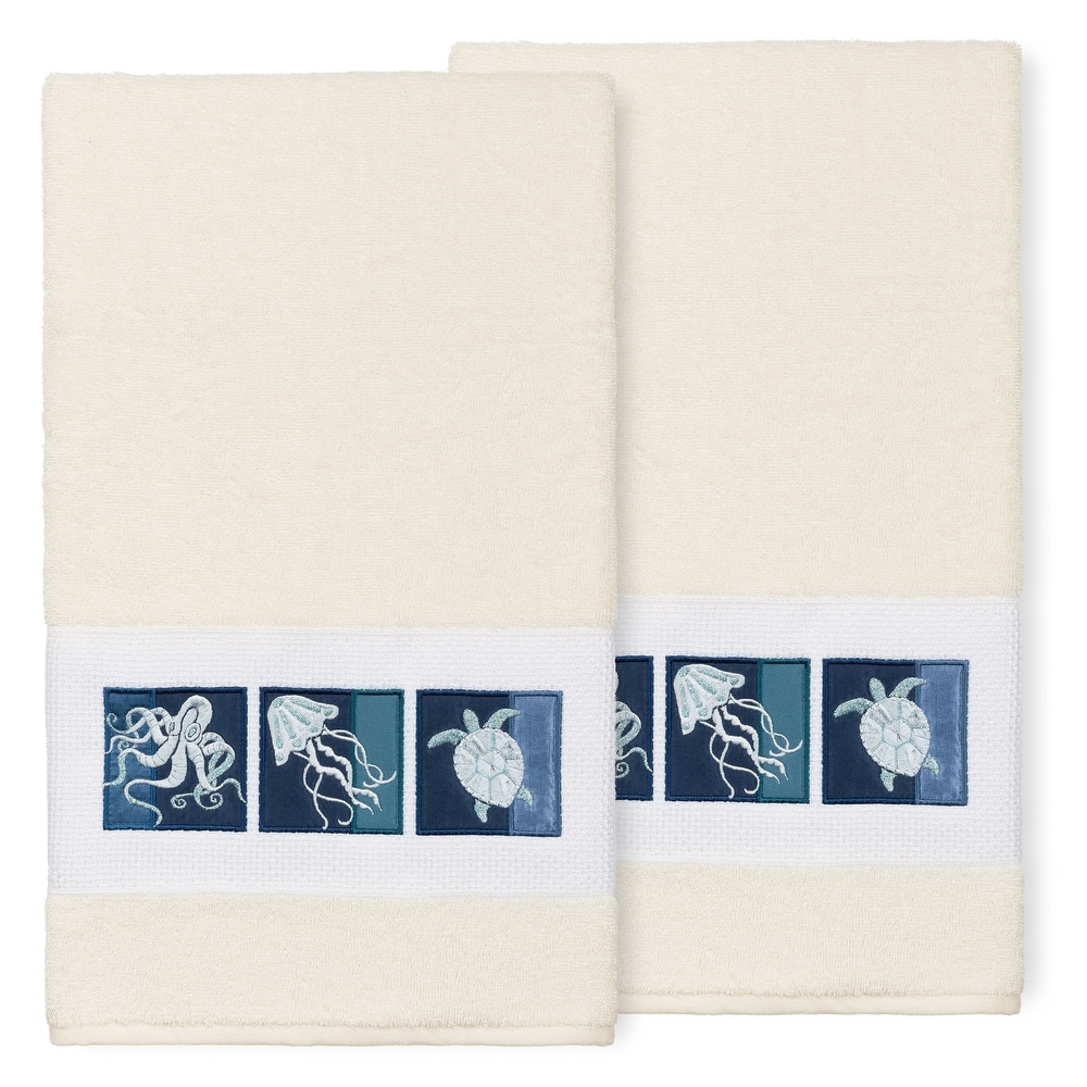 Authentic Hotel and Spa 100% Turkish Cotton Ava 2PC Embellished Bath Towel Set