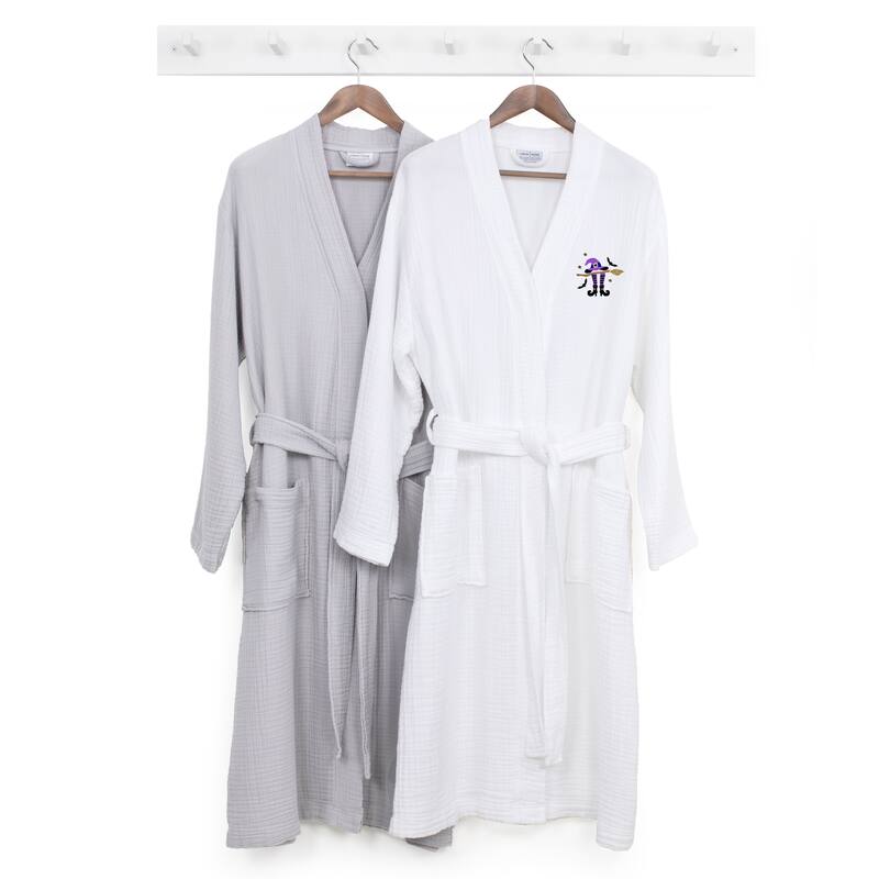 Authentic Hotel and Spa 100% Turkish Cotton Unisex Smyrna Bath Robe with Hat Broom Legs Embroidery