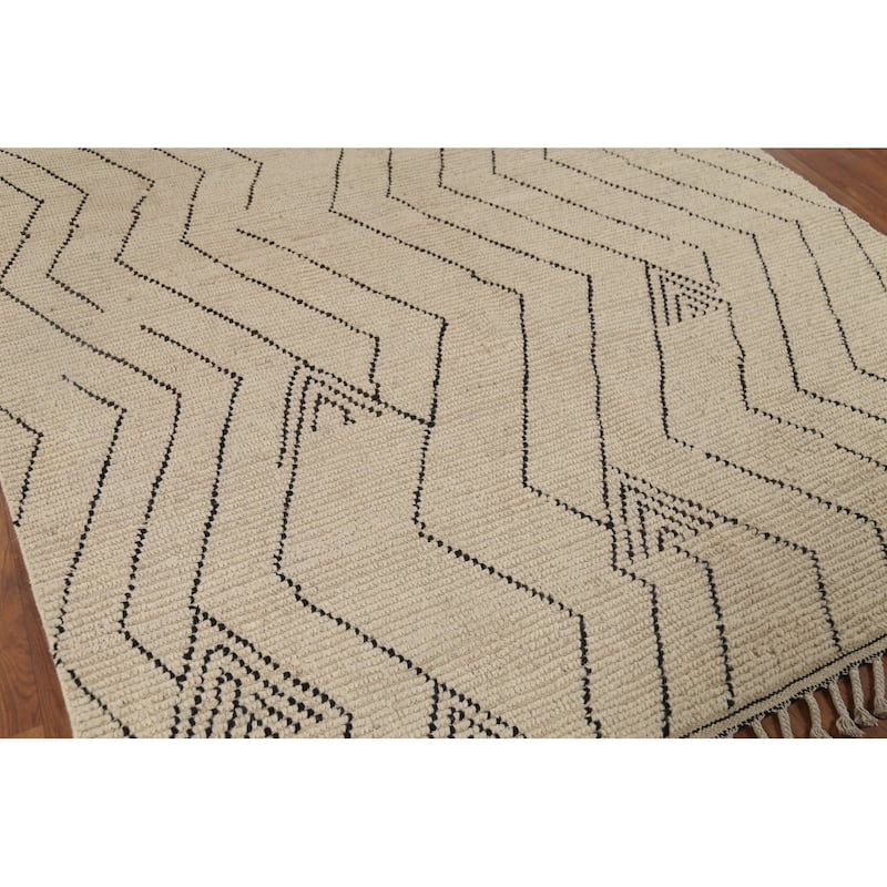 Chevron Moroccan Oriental Area Rug Hand-Knotted Wool Carpet - 6'7"x 10'2"