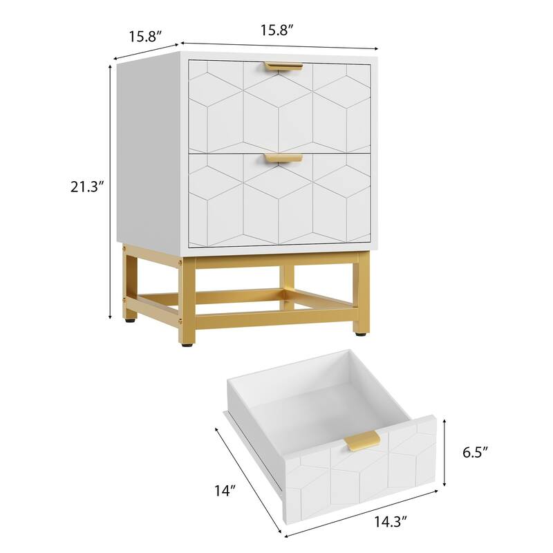 2 Drawer Dresser, with Metal Legs and Gold Handles