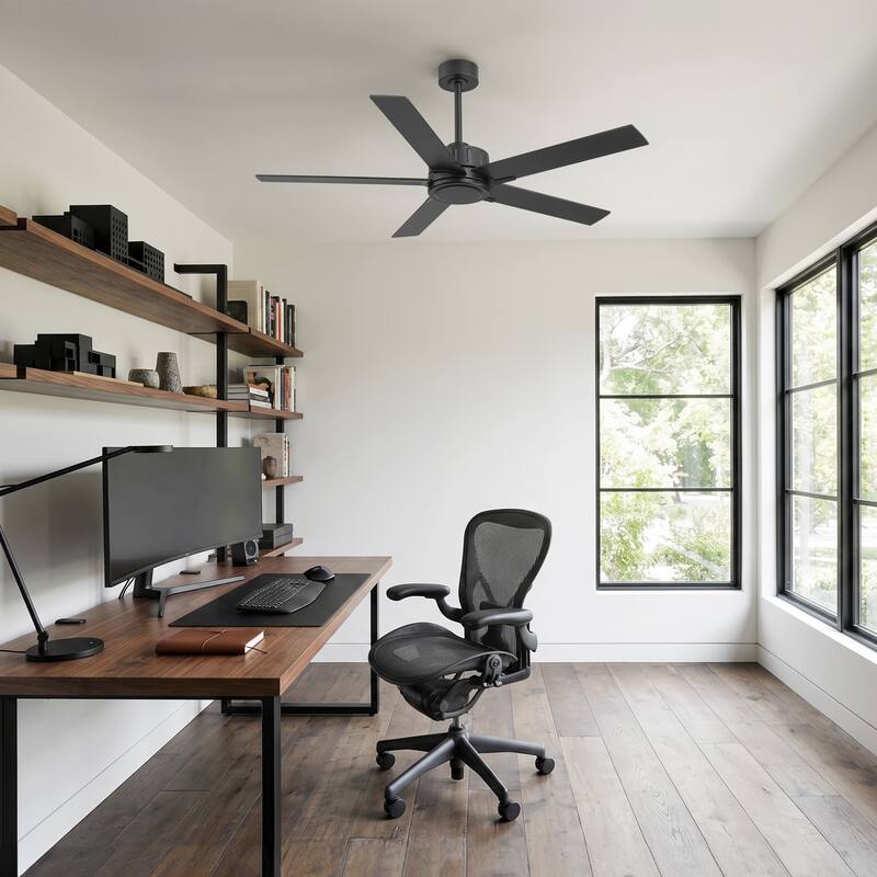56-Inch Matte Black Ceiling Fan with Remote Control,DC Motor, 6-Speed Reversible Indoor Ceiling Fan with Dual-Finish Blades