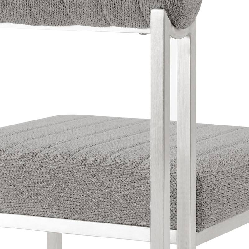 Tasie Dining Chair Set of 2, Stainless Steel, Gray Tufted Polyester