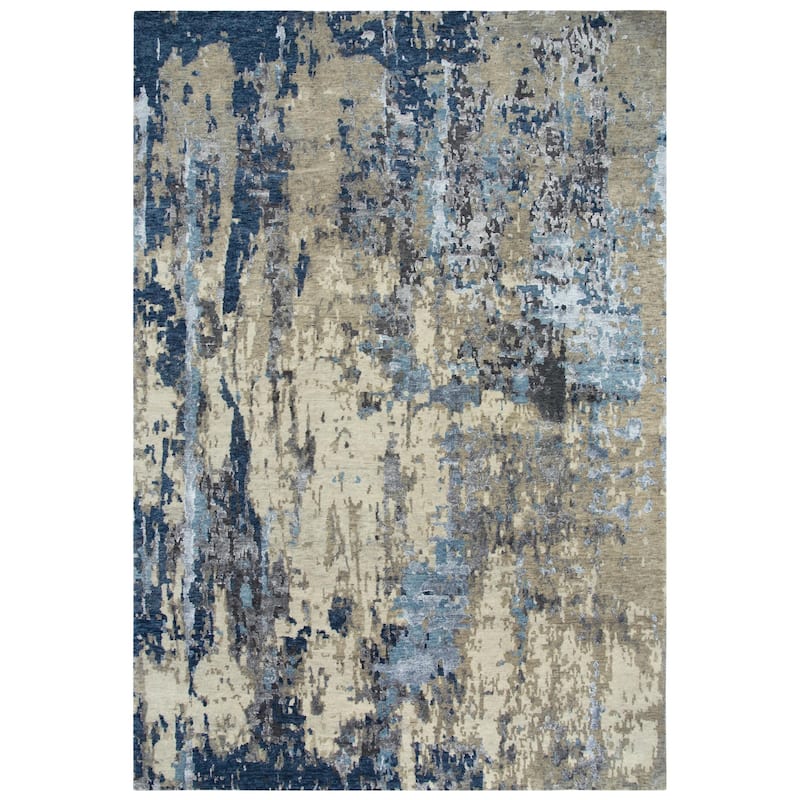 Alora Decor Noble Abstract Hand-knotted Wool Blend Rug - 6' x 9' - Blue