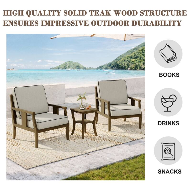 Wood Patio Bistro Set with Water-Resistant Cushions(Set of 3)