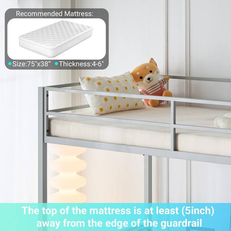 Twin Square Tube Raised Bed With Table Outlet LED Light Strip Iron Bed USA